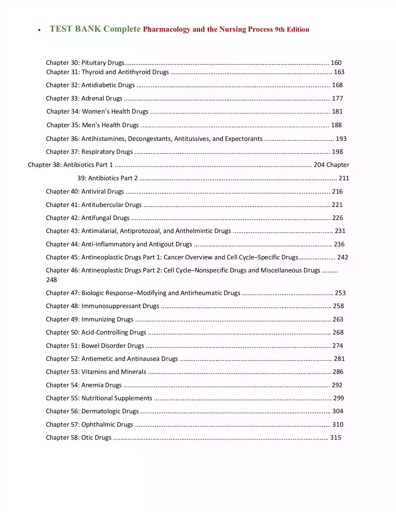 Test bank For Pharmacology and the Nursing Process 9th Edition by Lilley